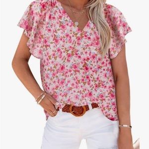 NWOT. Pink Floral Blouse Size M